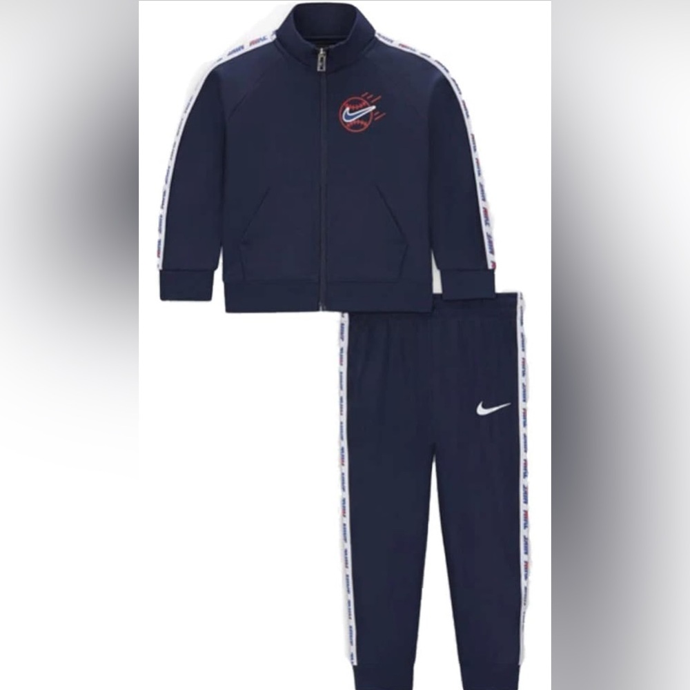 Nike Kids Navy Blue Full Zipper Athletic 2 Piece  Logo On Sleeves & Front Size 6